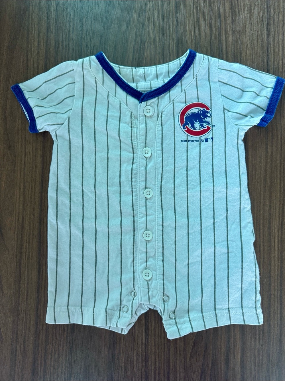 Chicago Cubs Infant Pinstripe Romper - White & Royal Blue 0-3